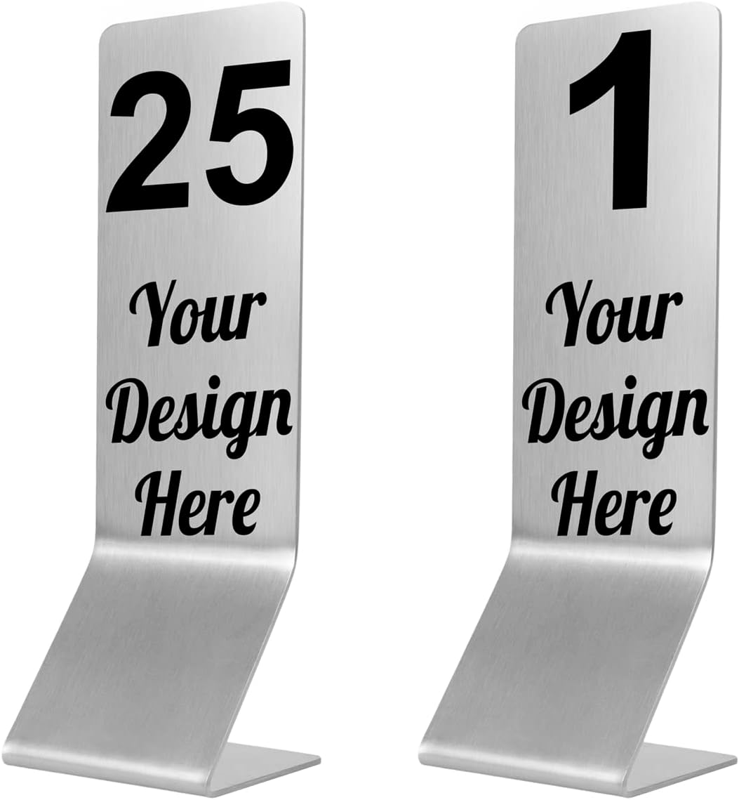 Muka Custom Table Number 1-25, Laser Engraved 6" High Stainless Steel Tabletop Signs
