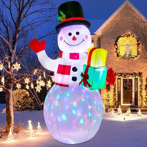 Fayavoo 150 cm Aufblasbare Weihnachtsdekoration Für Den Außenbereich, Aufblasbare Schneemann-Dekoration Mit Rotierenden Bunten LED-Lichtern, Geeignet Für Rasen, Terrasse, Garten Und Hofdekoration