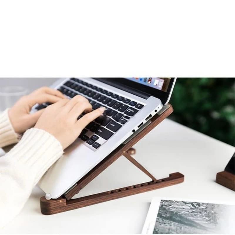 Banc d'ordinateur portable réglable bois support hauteur bureau pliable argenté - 4