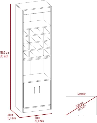 Miniatura 3 de Tuhome Armario de bar Kava, bandeja para servir oculta, dieciséis estante integrado para vino, un estante, puerta doble - roble mokey