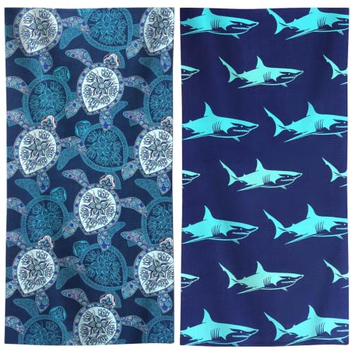 2 Packs Oversized Beach Towel Set Extra Large Big XL Pool Camping Swim Clearance Towels 36x72 Soft Blanket Cruise Essentials Accessories Must Haves Vacation Necessities Adult Small Turtle Shark Set