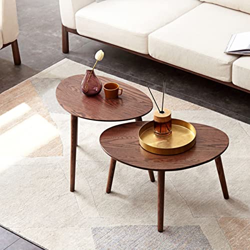 Vadisun Small Oval Coffee Table, Mid Century Modern Coffee Table For Living Room, 100% Solid Oak Wood Center Table, Minimalist Display Side Table (Walnut Color, 33.46''X22.83''X15.74'') #TOP6
