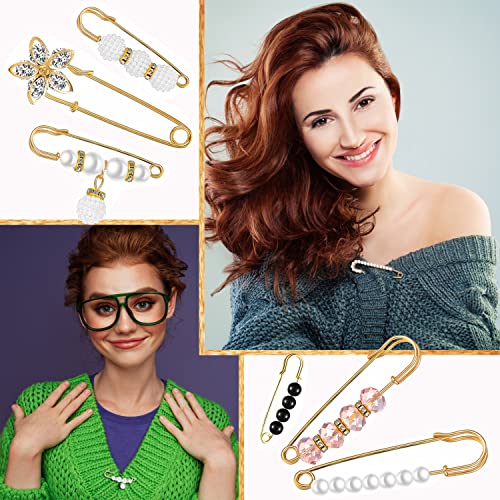 Image of 50 Pcs Faux Pearl Rhinestones Brooches Pins Sweater Shawl Clips Shawl Collar Shirt Pins Vintage Shirt Clips Collar Safety Pin for Women Girls Clothing Dresses