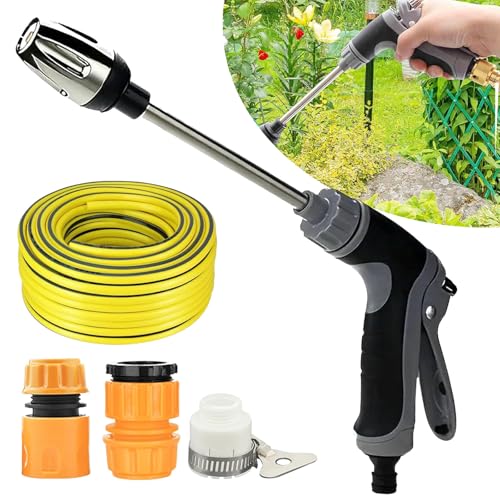 Waterblitz - Pistola de agua de alta presión Waterblitz, pistola de agua Waterblitz, pistola de lavado a presión para manguera de jardín con juntas de metal y tubo, 3 modos de pulverización (juego