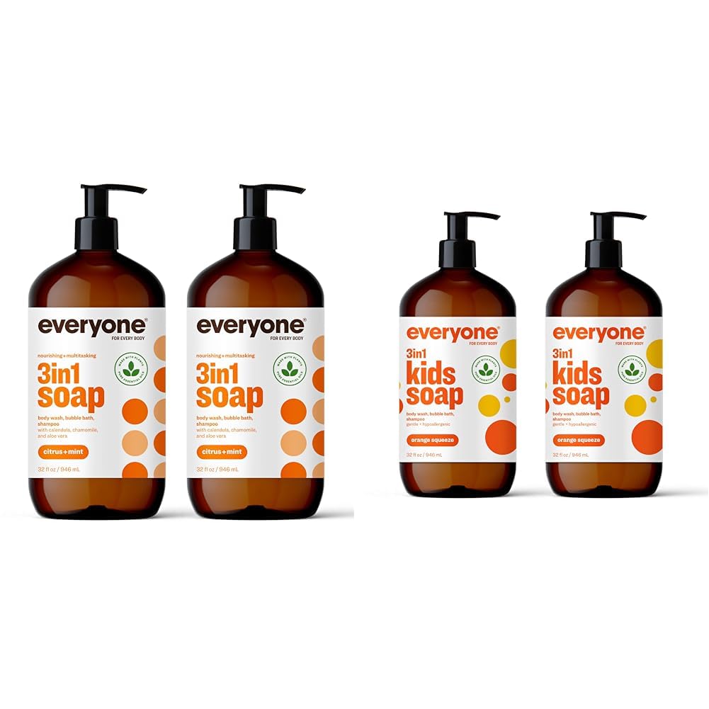 Everyone 3-in-1 Soap Body Wash Bubble Bath Shampoo 32 Ounce Pack of 2 3-in-1 Kids Soap Body Wash