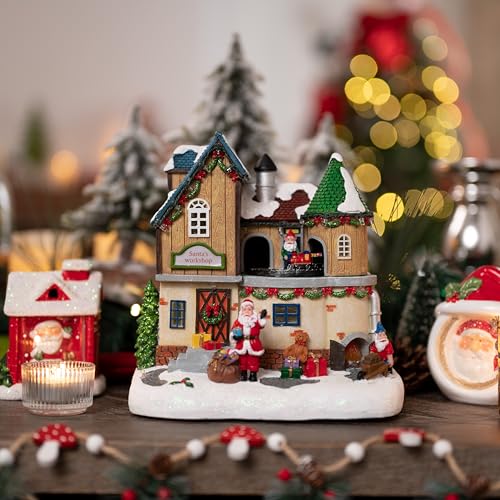 Valery Madelyn Pre-Lit Musical Christmas Village Lighted Santa'S Workshop, Battery Operated Xmas Figurine Collectible Building Resin House Dynamic Scenes For Holiday thumb #4