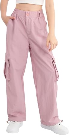 Parachute Pants for Girls Cargo Jogger Pants Wide Leg Streetwear Kid Teen Jogger Trousers with Pockets 7-16 Years
