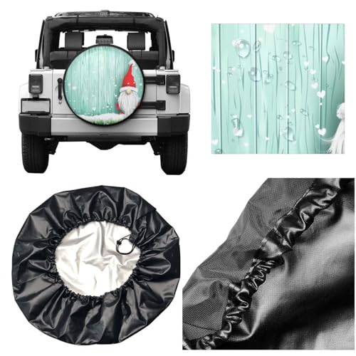 Image of Cute Gnome Snowflakes Spare Tire Cover for Rv Trailer Camper- Cute Xmas Winter Waterproof Wheel Protectors Cover Universal Fit for Truck SUV Travel New Year Outdoor-14 inch