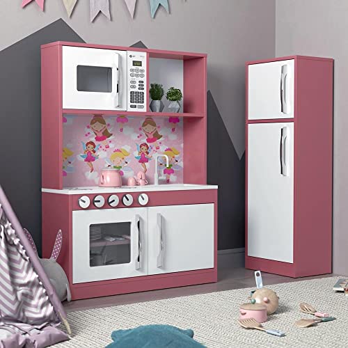 Cozinha Infantil com refrigerador Mdf Diana Rosa/branco - Ofertamo
