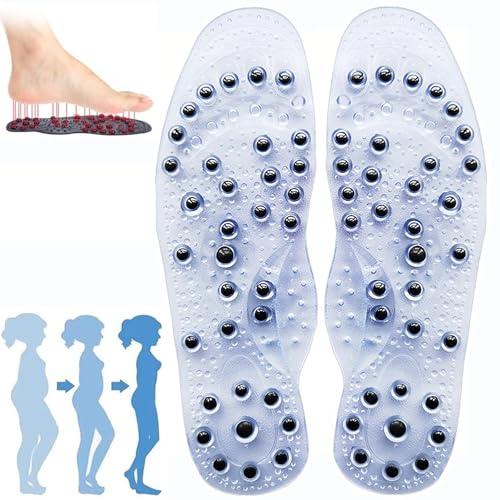Magnetic Insoles Breathable Massage Therapy Insoles, Pressure Point Reflexology Insole, Acupressure Insoles, Relieve Pain, Orthotic Insoles for Men and Women,L,Clear