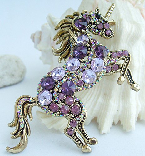 Image of Unique Animal Unicorn Horse Brooch Pin Pendant Austrian Crystal BZ6172