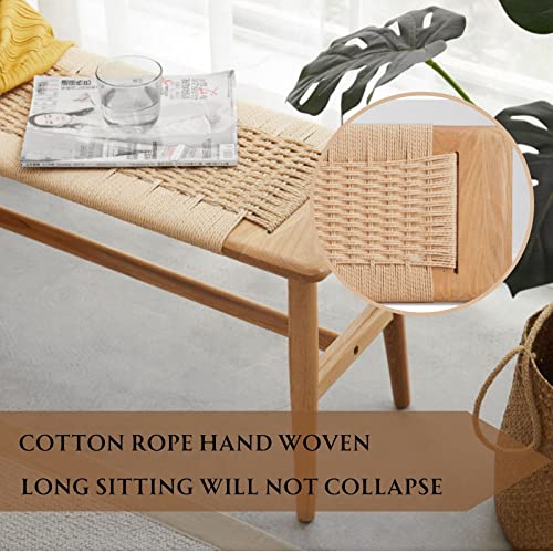 image for Wayshome 31.5'' Woven Dining Beach with 100% Solid Oak Wood Bench Fram