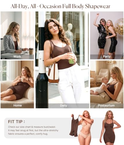 Image of BRABIC Waist Trainer Bodysuit for Women Tummy Control Shapewear Round Neck Seamless Butt Lifter Full Body Shaper