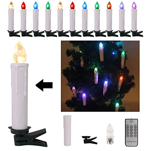 kefflum 70er Weinachten LED Kerzen Kabellos RGB Weihnachtskerzen Christbaumkerzen Dimmen Flackern Baumkerze-Set,LED-Lichtfarbe RGB + warmweiß Cover