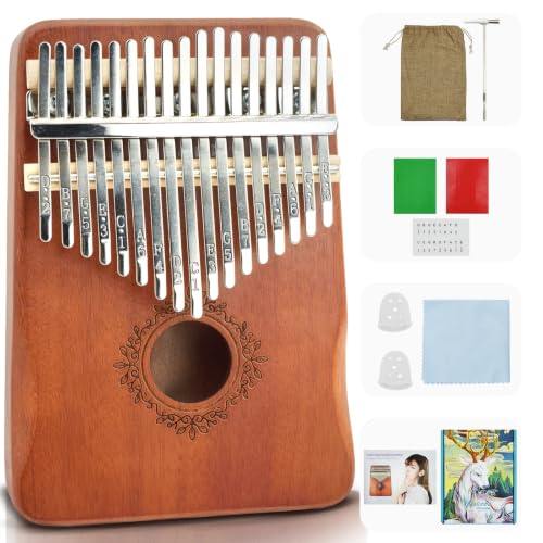 Image of 17 Key Kalimba Thumb Piano, Portable Mbira Instrument with Tuning Hammer & Study Guide, Gift for Adult Beginners and Music Enthusiasts - Butterfly Love Flower