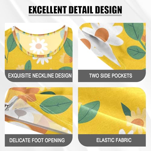 ALAZA Cute Lion Blossom Yellow Pajamas Set Short Sleeve Cotton Sleepwear Summer Pjs 2 Piece 5-14Y4