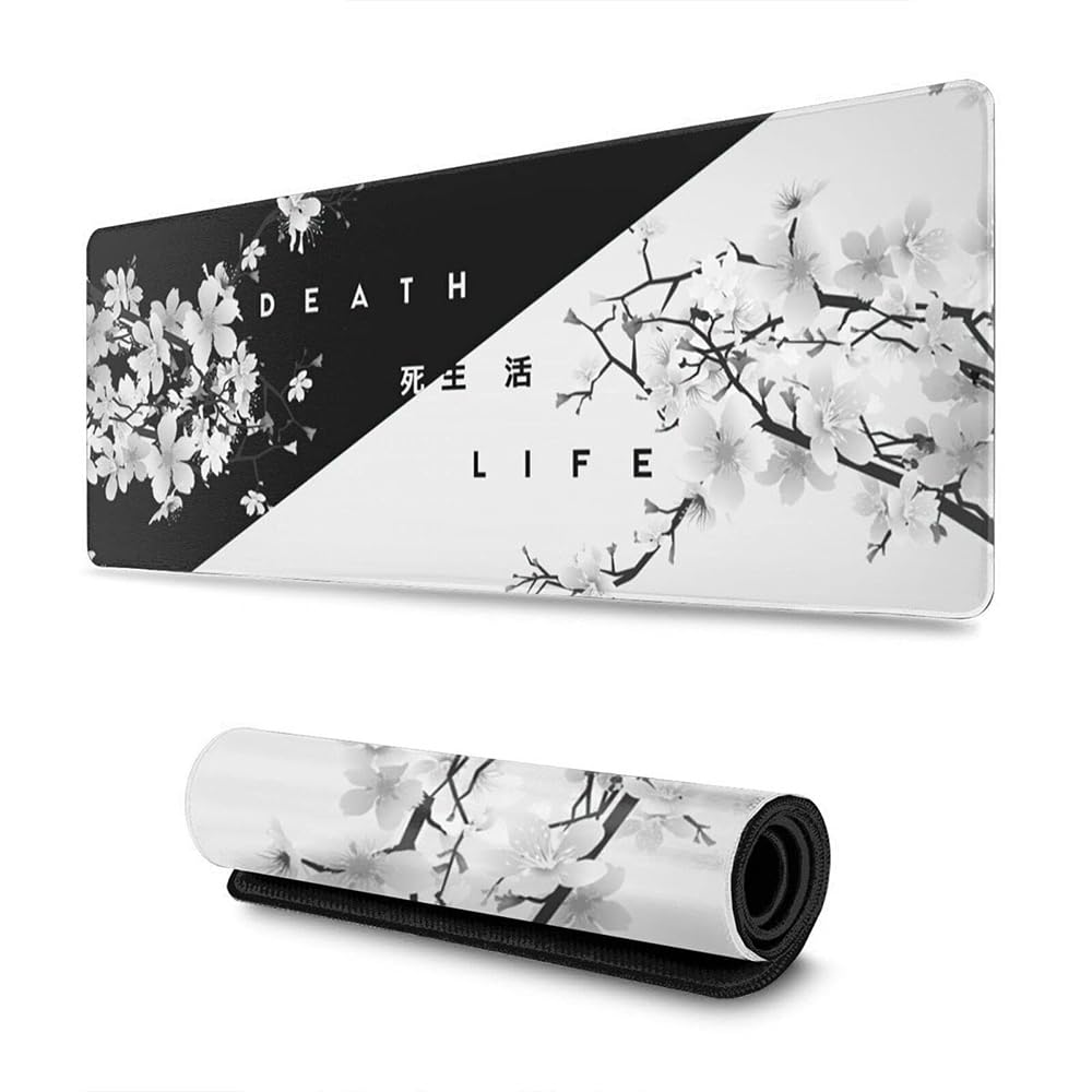 Gaming mouse pad, 300mm×800mm, 3 styles, non-slip base with lock edge design, suitable for study, game, work, office (Black and white)