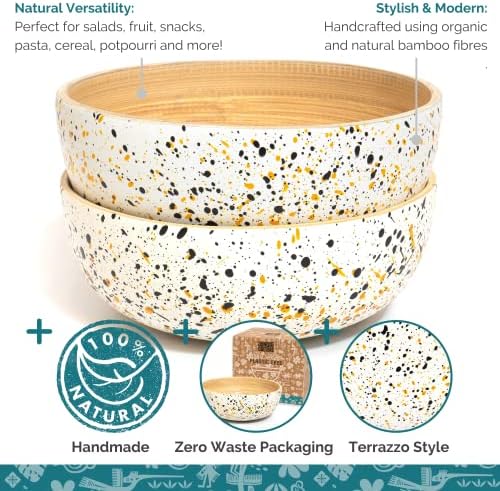Jungle Culture® Bamboo Bowls Set of 2  Wooden Bowl for Food & Cereal  Salad Serving Bowls  Pasta, Snacks, Popcorn, Fruit Bowl  Decorative Bowls for Potpourri  Vegan Gifts  Coconut Bowls