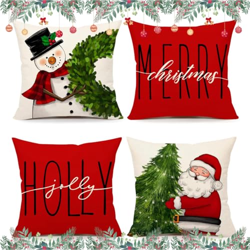 Wulcea Cuscini Natalizi Natale Decorazioni Natalizie Casa Copricuscini 40x40 Federe Cuscino Oggetti Decorativi Babbo Pupazzo Di Neve Natalizio Regali Poliestere 4 Pezzi