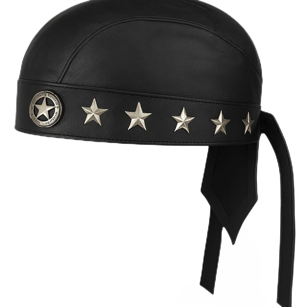 Sheep Leather Skull caps in Black Sweat Head Wraps Studded Skull Cap Bandana Style in Real Do Du