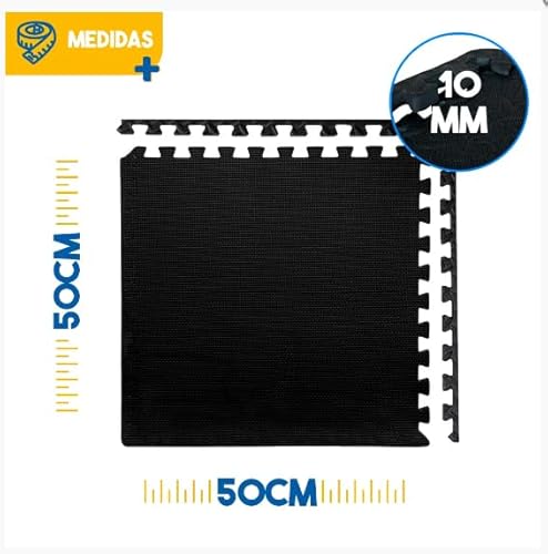 Kit 10 Placas Tatame Tapete EVA Preto, 50 x 50 x 10 cm