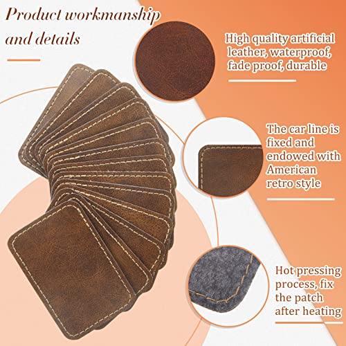 Dunzy 60 Pcs Leather Hat Patches Blank Leatherette Hat Patch with Adhesive Rectangle Laserable Leatherette Patch for Hats Custom Fabric Sew Laser Engraving DIY(Golden Brown,3 x 2 Inch)