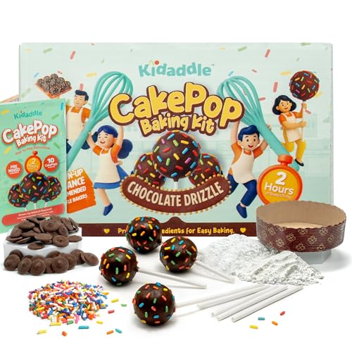 Kidaddle DIY Cake Pop Kit for Kids – Chocolate Drizzle | Kid Baking Kit with Premeasured Ingredients, Decorating Supplies | Made in USA | Certified Kosher | Christmas Kids Gift for Girls & Boys