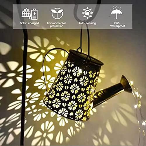 Solar Watering Can with Lights Outdoor Garden Decorative, Large Hanging Solar Kettle Lantern Light Waterproof Retro with 60pcs Highlight Led for Pathway Yard Lawn Patio Landscape Decor(with Bracket)