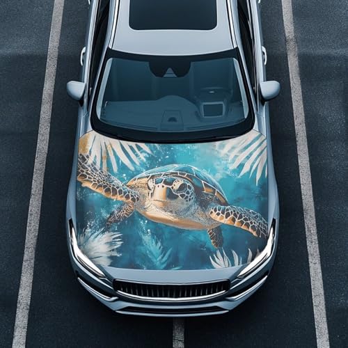 Image of Sea Turtle Print Car Hood Cover, Elastic Polyester Car Hood Protector Auto Hood Flag Waterproof Auto Exterior Accessories for Sedans SUV Pickup Trucks Jeeps