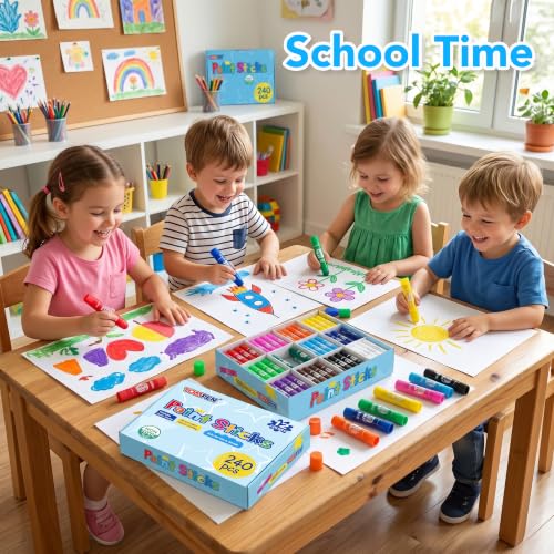 TOMPEN Tempera Paint Sticks for Kids & Artists,240 Pack 12 Vibrant Color,Non-Toxic,Quick Drying,Classic Rainbow Colors,Washable Solid Paint Crayons,Ideal for School Classroom Art Projects & DIY Crafts - Image 6