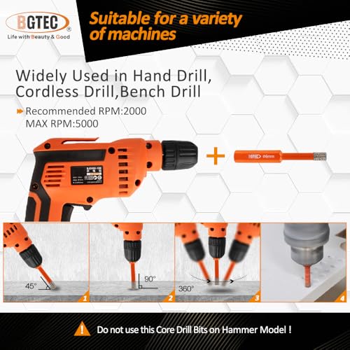 BGTEC Dry Diamond Drill Bits 2pcs 12mm Hex Shank for Granite Marble Porcelain Tile Ceramic 6 BGTEC Dry Diamond Drill Bits 2pcs 12mm Hex Shank for Granite Marble Porcelain Tile Ceramic - Image 6