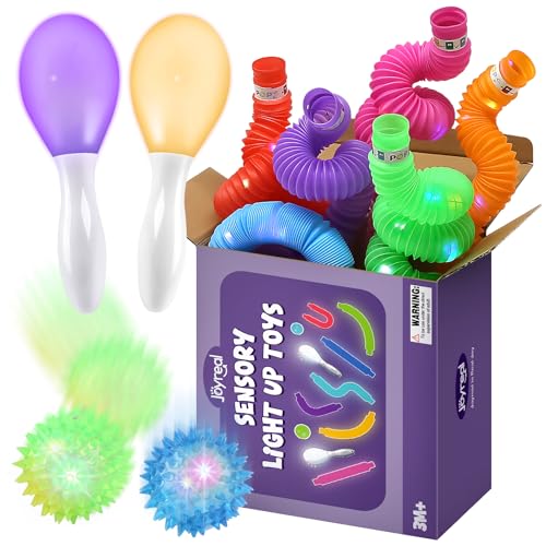 Joyreal Sensory Toys for Autism LED Light Up Toys Autism Toys Autism Sensory Equipment 10PCS Fidget Toys Sensory Tubes & Balls Light Up Maracas for kids Stress Relief Toy