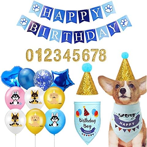 OBSGUMU Dog Birthday Bandana Dog Birthday Bandana Hat, Happy Birthday Banner, Pet Balloon and Birthday Number, Perfect for Dog Birthday Party Decorations Cover