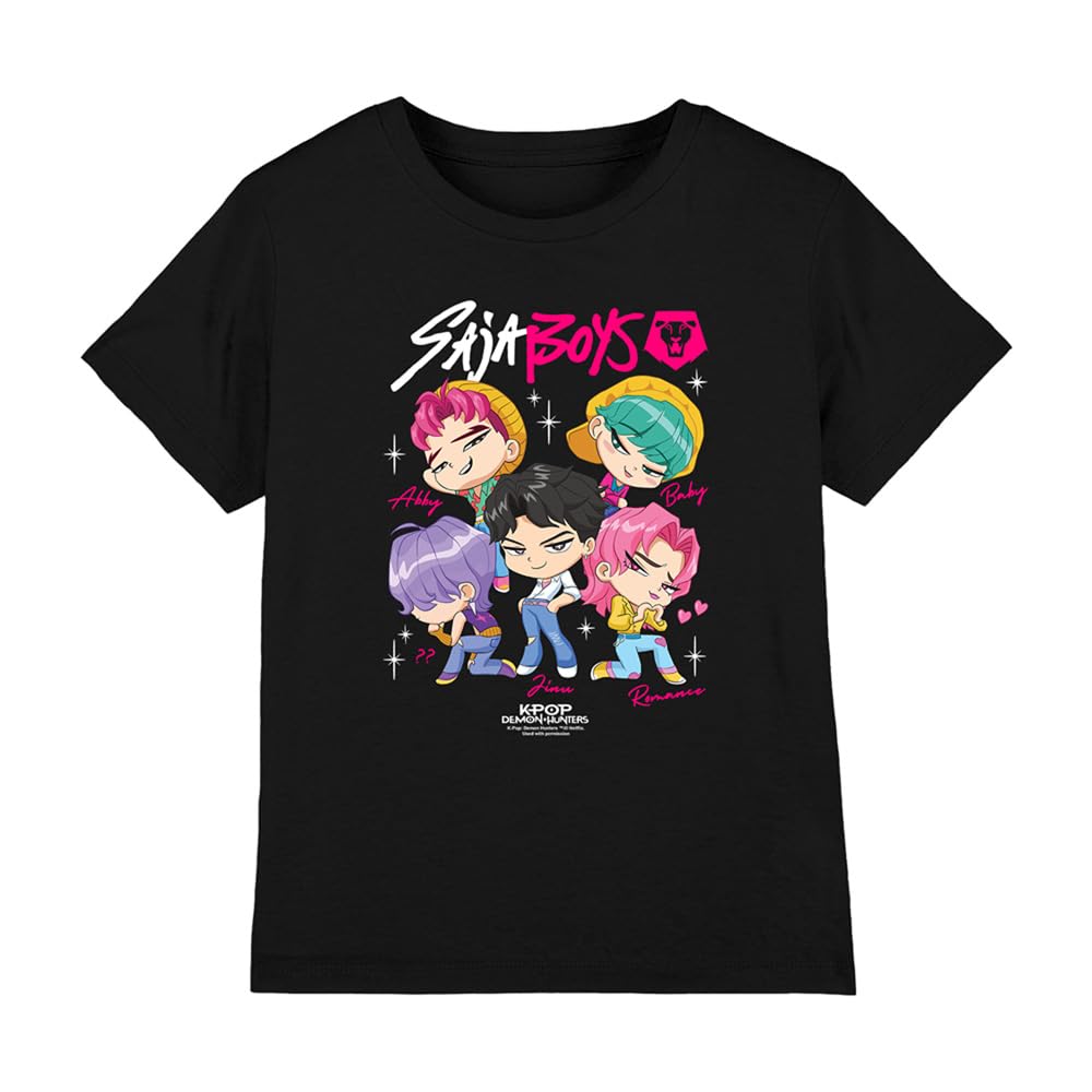 Kpop Demon Hunters - Saja Boys Chibi Poster Kids T Shirt, Black, 9-11