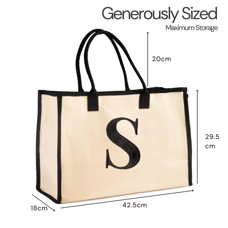 Image of Salt Earth Canvas Tote Bag for Women, Personalized Initial Monogram Tote, Beach Grocery Utility Tote for Travel & Work