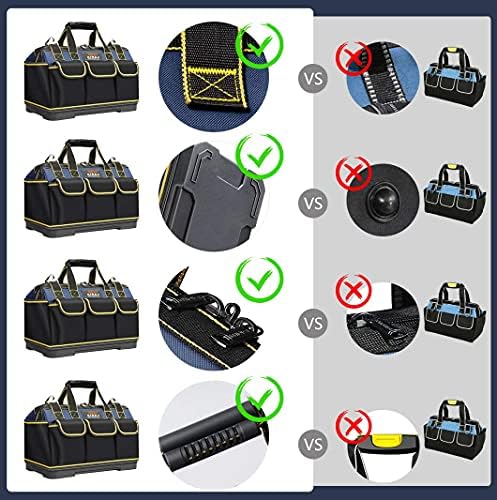 AIRAJ 16-Inch Tool Bag, Heavy Duty Tool Bag ,Adjustable Shoulder Strap, Zip-Top & Wear-Resistant Rubber Base,Multi-Pockets/Purpose Storage Tool Bag(M:42 * 23 * 29cm)