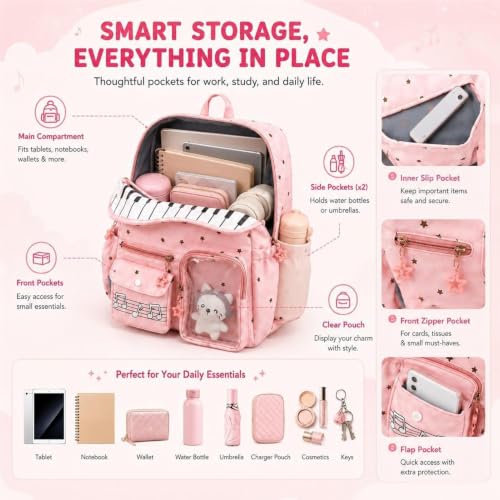 Verbpupl Sac à Dos Piano Cartable Grande Capacité À Pois Mignon Et Élégant – vue 4