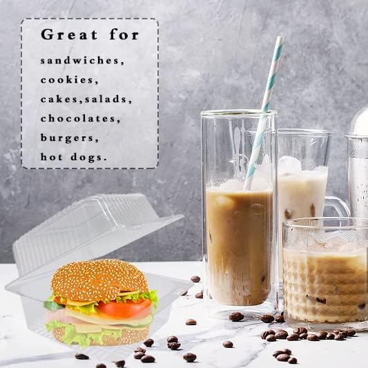 Miniatura 6 de OJYUDD 100 recipientes de plástico transparente con tapas, recipientes de plástico con bisagras para llevar, bandeja de comida para llevar,