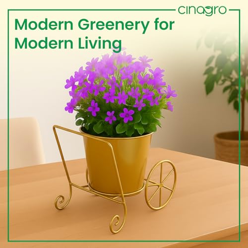 Image of CINAGRO Metal Wagon Planter, Gold Pram Rickshaw-Shaped Metal Plant Stand for Indoor & Outdoor Use, 2 Wheel Pot Stand, Flower Vase, Decorative Iron Pot Holder for Flowers & Ornaments, 27 x 13 x 21 cm