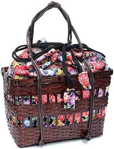 Amazon 籠巾着 長方形二段透かし 黒地に桜尽し 小サイズ かご巾着 竹バック 籠バック カゴバック かご バッグ ゆかたバッグ 浴衣バッグ 卒業式 袴 和装小物 通販