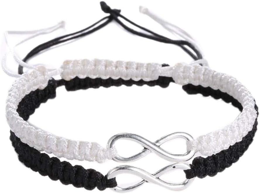 (White/Black) - ECOLOG 2Pcs 8 Infinity Braided Bracelets Couple Braided (White/Black), One Size