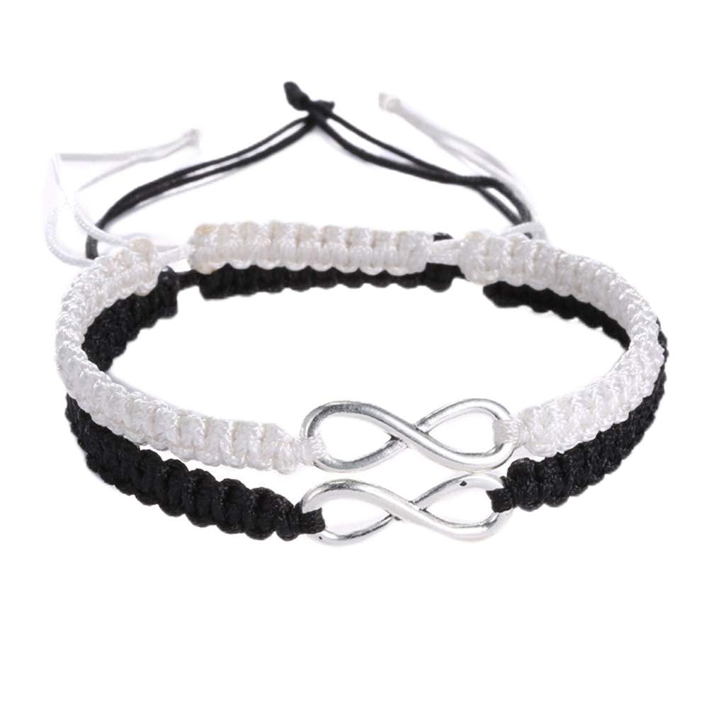 (White/Black) - ECOLOG 2Pcs 8 Infinity Braided Bracelets Couple Braided (White/Black), One Size