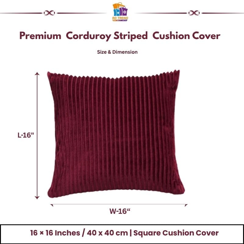 Image of RD TREND Cushion Cover Set of 5, Decorative Sofa Living Room Home Square Cushion Covers 16 Inch x 16 Inch, Aesthetic Corduroy Striped Double Sided (Marron,Pack of 5)