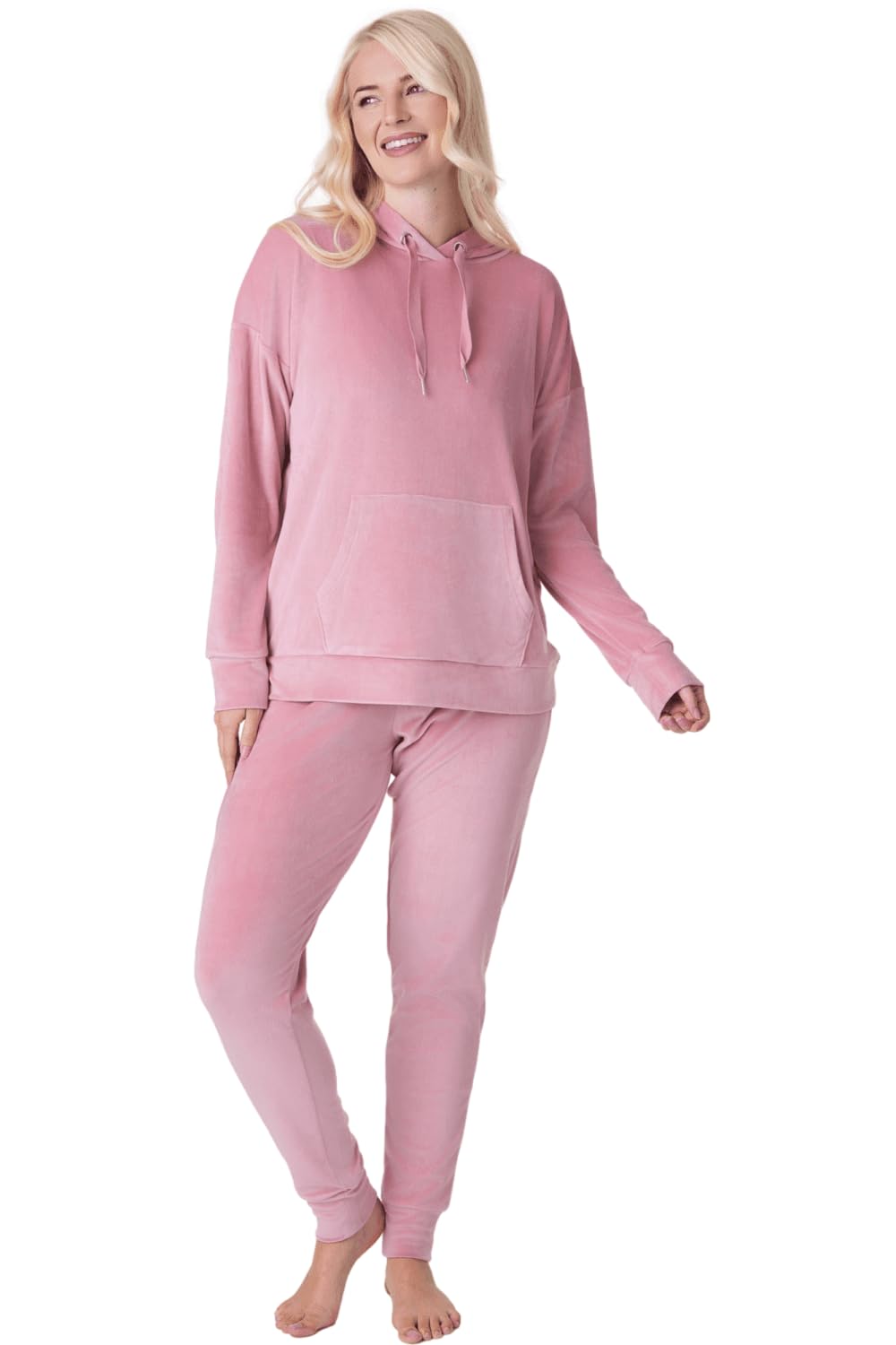Camille Women's Pink Supersoft Velour Loungewear Pyjama Set In | : 12/14