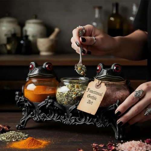Elegantes recipientes de especias cerámicos con tapas de rana 4