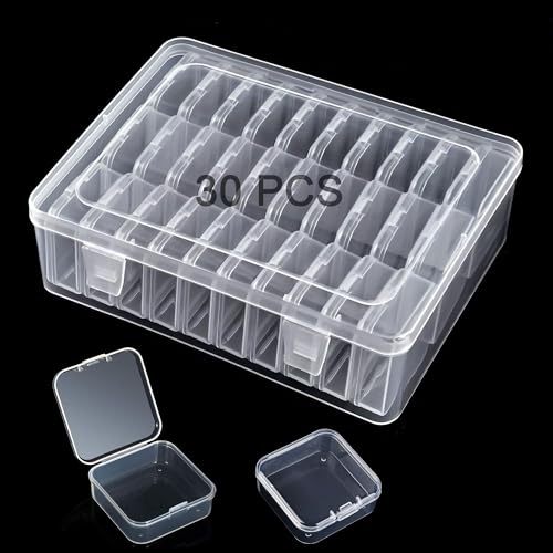 Image of Small Bead Organizer Storage Box, 30PCS Mini Clear Plastic Containers Transparent Rectangle Cases with lid for Collecting Beads Jewelry Crafts Nail Tiny Items
