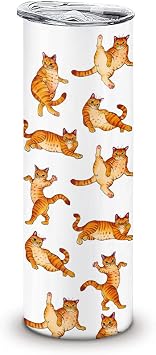 WIRESTER 20 OZ Straight Skinny Stainless Steel Tumbler with Lid, Tumbler Travel Mug for Hot Cold Drinks - Orange Tabby Cat Funny Playful Postures