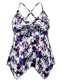 Mycoco V Neck Tankini Tops for Women Swimwear Tummy Control Swim Tops Bathing Suit Top Purple Floral