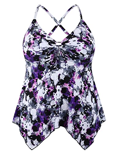 Mycoco V Neck Tankini Tops For Women Swimwear Tummy Control Swim Tops Bathing Suit Top Purple Floral Us 14 #TOP4