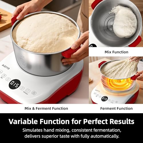 Image of AIZIYO DoughChief, 5.3QT Dough Mixer, Dough Maker with Ferment Function, Touch Panel Control, 304 Stainless Steel Bowl, Removeable lid, Dough Proofing Box for Pizza, Bread, Pasta & Mochi